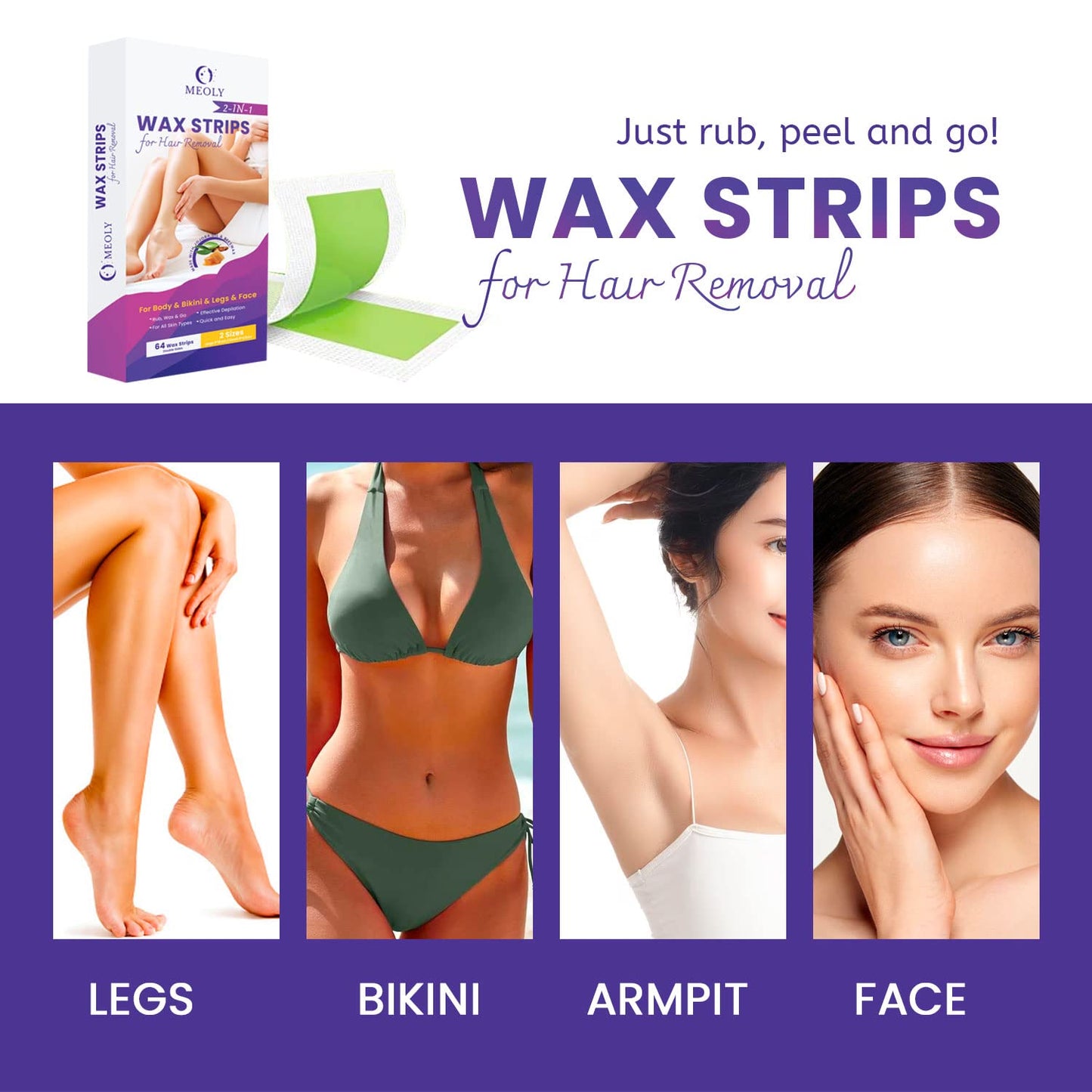 Body Wax Strips 64 Counts, Waxing Strips, Wax Strips for Hair Removal for Women and Men